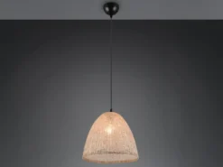 LED Boho Pendelleuchte mit Lampenschirm aus grob gewebtem Stoff, Ø 32cm