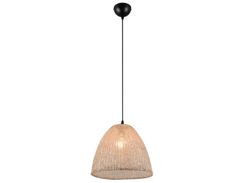 LED Boho Pendelleuchte mit Lampenschirm aus grob gewebtem Stoff, Ø 32cm