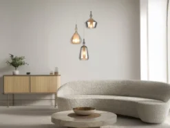 LED Cluster Pendelleuchte 3-flammig Glas Bernstein & Chrom verspiegelt, Ø 35cm