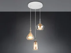 LED Cluster Pendelleuchte 3-flammig Glas Bernstein & Chrom verspiegelt, Ø 35cm