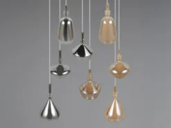 LED Cluster Pendelleuchte 8-flammig Glas Bernstein & Chrom verspiegelt, Ø 72cm