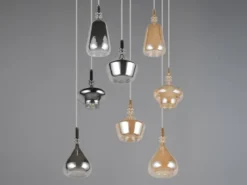 LED Cluster Pendelleuchte 8-flammig Glas Bernstein & Chrom verspiegelt, Ø 72cm