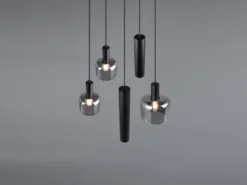 LED Cluster Pendelleuchte 5-flammig aus Metall mit Glasschirmen Chrom, Ø 40cm
