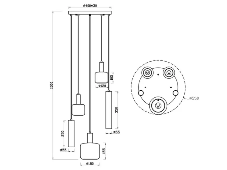 LED Cluster Pendelleuchte 5-flammig aus Metall mit Glasschirmen Chrom, Ø 40cm