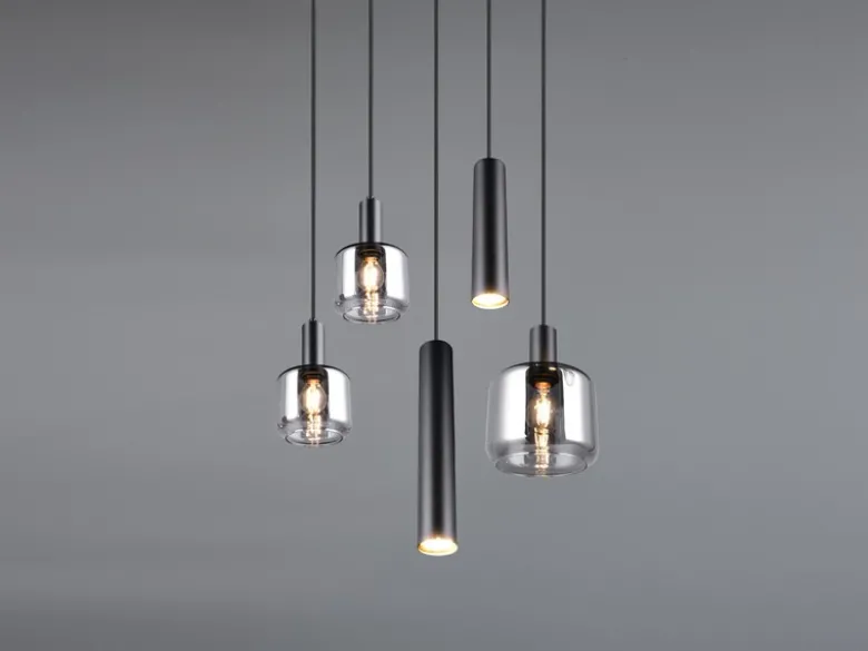 LED Cluster Pendelleuchte 5-flammig aus Metall mit Glasschirmen Chrom, Ø 40cm