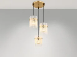 LED Cluster Pendelleuchte 3-flammig transparenten Echtglas Stäben, Ø 47cm