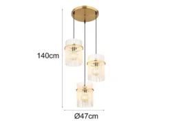 LED Cluster Pendelleuchte 3-flammig transparenten Echtglas Stäben, Ø 47cm