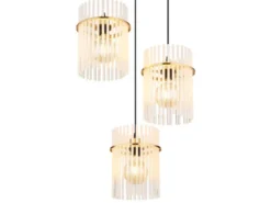 LED Cluster Pendelleuchte 3-flammig transparenten Echtglas Stäben, Ø 47cm