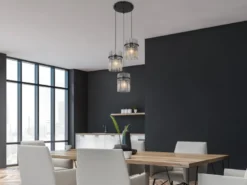 LED Cluster Pendelleuchte 3-flammig mit Rauchglas Stäben, Ø 47cm