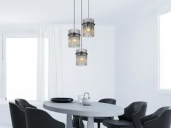 LED Cluster Pendelleuchte 3-flammig mit Rauchglas Stäben, Ø 47cm
