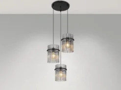 LED Cluster Pendelleuchte 3-flammig mit Rauchglas Stäben, Ø 47cm