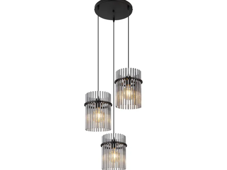 LED Cluster Pendelleuchte 3-flammig mit Rauchglas Stäben, Ø 47cm
