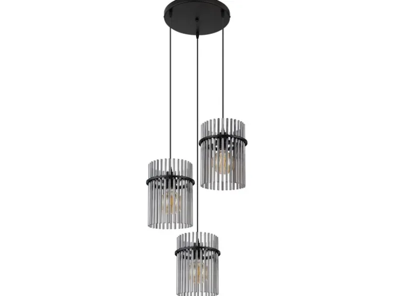 LED Cluster Pendelleuchte 3-flammig mit Rauchglas Stäben, Ø 47cm