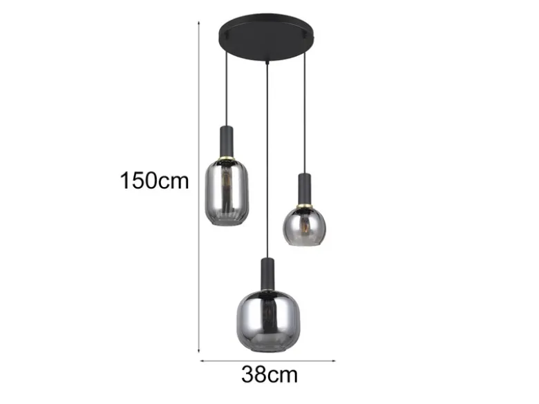 LED Cluster Pendelleuchte 3-flammig mit Glasschirmen Chrom bedampft, Ø 38cm