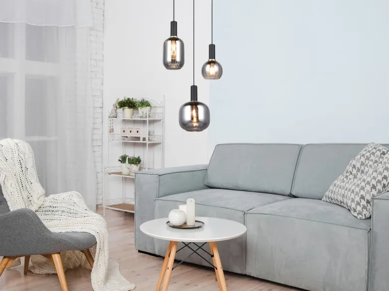 LED Cluster Pendelleuchte 3-flammig mit Glasschirmen Chrom bedampft, Ø 38cm