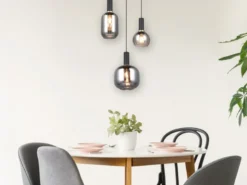 LED Cluster Pendelleuchte 3-flammig mit Glasschirmen Chrom bedampft, Ø 38cm