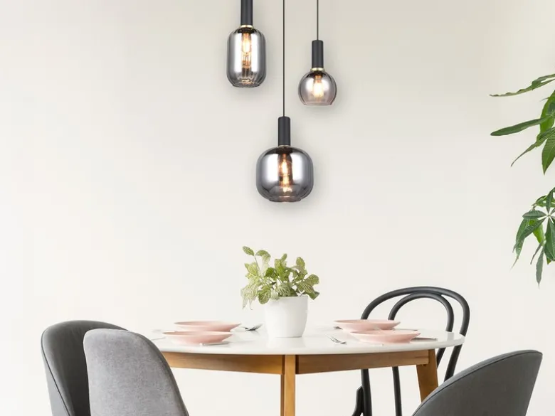 LED Cluster Pendelleuchte 3-flammig mit Glasschirmen Chrom bedampft, Ø 38cm