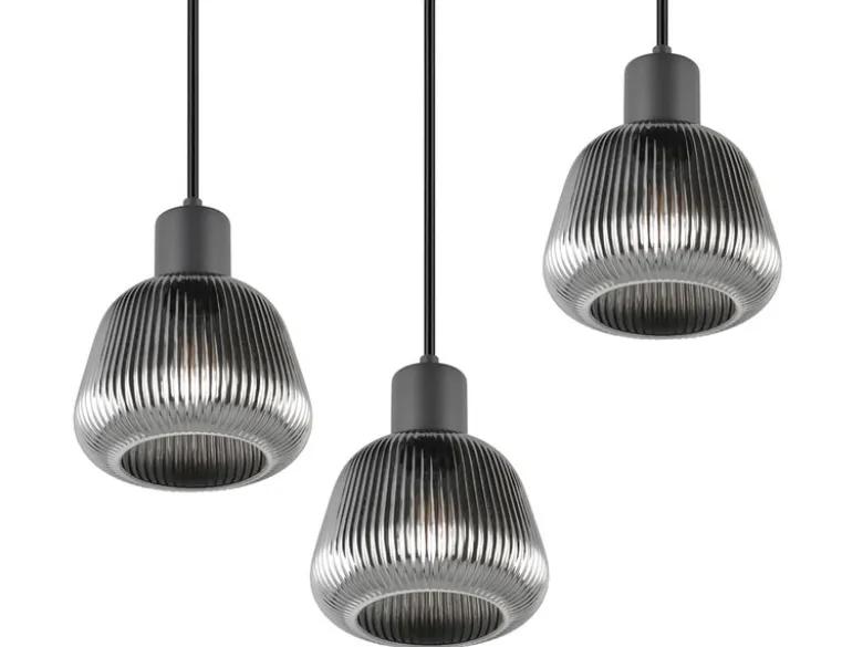 LED Cluster Pendelleuchte 3-flammig mit Glasschirmen Chrom bedampft, Ø 37cm