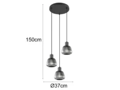 LED Cluster Pendelleuchte 3-flammig mit Glasschirmen Chrom bedampft, Ø 37cm