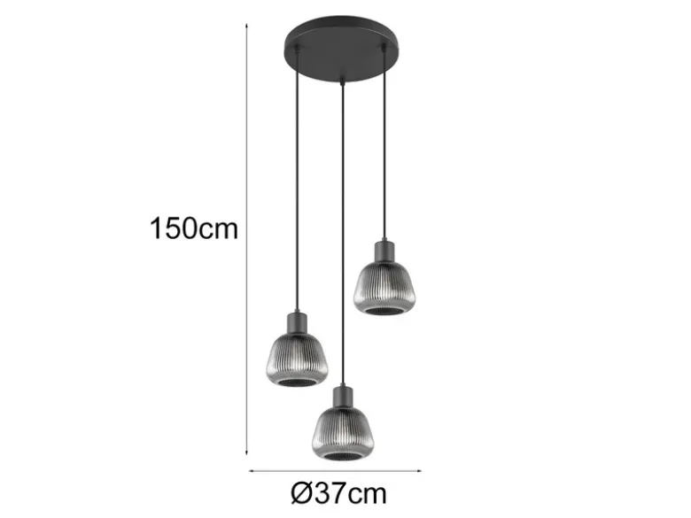 LED Cluster Pendelleuchte 3-flammig mit Glasschirmen Chrom bedampft, Ø 37cm