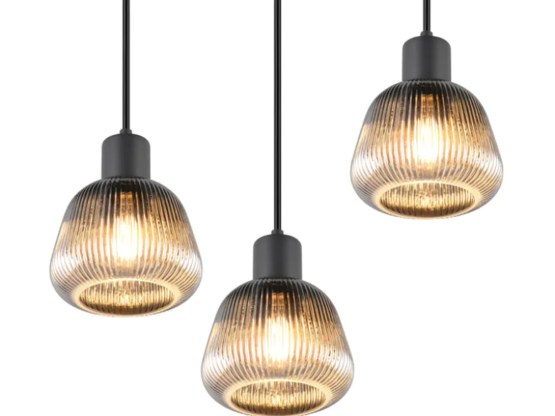 LED Cluster Pendelleuchte 3-flammig mit Glasschirmen Chrom bedampft, Ø 37cm