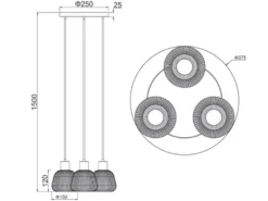 LED Cluster Pendelleuchte 3-flammig mit Glasschirmen Chrom bedampft, Ø 37cm