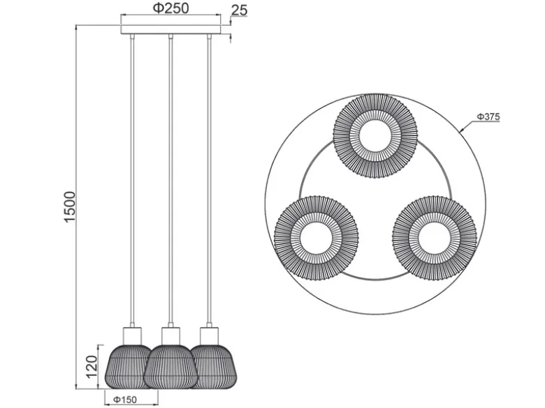 LED Cluster Pendelleuchte 3-flammig mit Glasschirmen Chrom bedampft, Ø 37cm