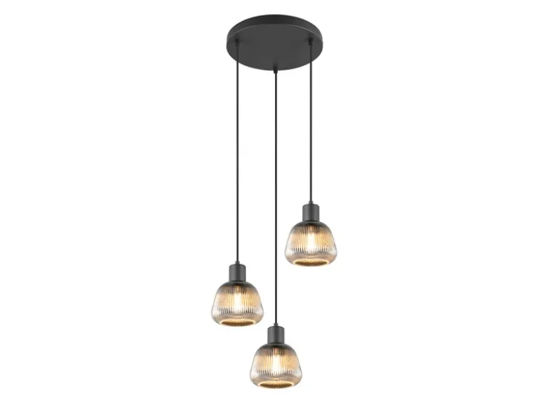 LED Cluster Pendelleuchte 3-flammig mit Glasschirmen Chrom bedampft, Ø 37cm