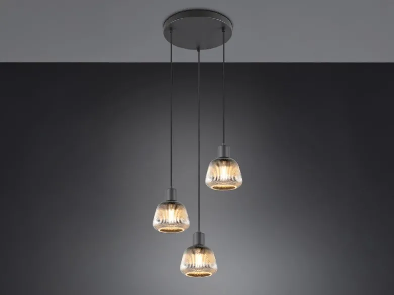 LED Cluster Pendelleuchte 3-flammig mit Glasschirmen Chrom bedampft, Ø 37cm
