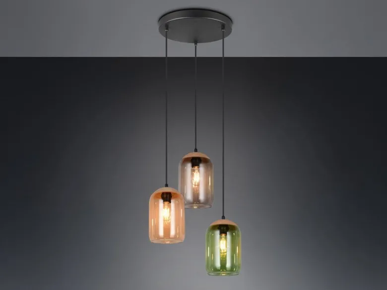 LED Cluster Pendelleuchte Lampenschirme bunt aus recyceltem Glas, Ø 30cm
