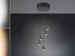 LED Cluster Pendelleuchte ROMEO höhenverstellbar, 5-flammig Schwarz Ø 28cm