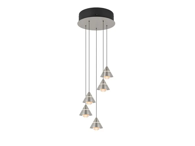 LED Cluster Pendelleuchte ROMEO höhenverstellbar, 5-flammig Silber Ø 28cm