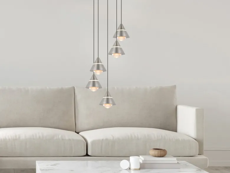 LED Cluster Pendelleuchte ROMEO höhenverstellbar, 5-flammig Silber Ø 28cm