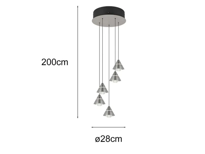 LED Cluster Pendelleuchte ROMEO höhenverstellbar, 5-flammig Silber Ø 28cm