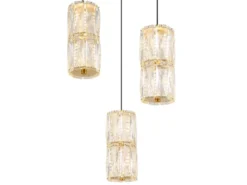 LED Cluster Pendelleuchte STEFANIE 3-flammig Gold mit Glaskristallen, Ø 36cm