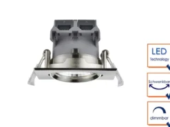 LED Deckeneinbaustrahler PAMIR eckig 3er Set schwenkbar dimmbar Silber matt
