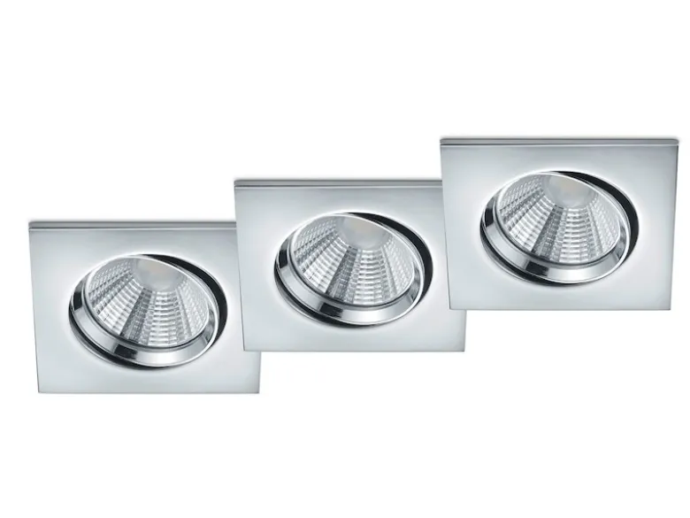 LED Deckeneinbaustrahler PAMIR eckig 3er Set schwenkbar dimmbar Chrom glänzend