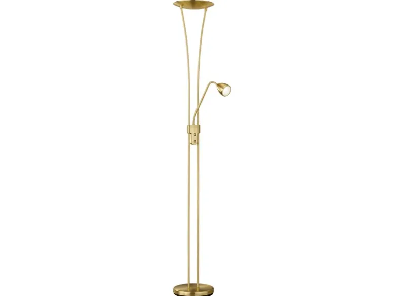 LED Deckenfluter ARIZONA mit Leselampe & Dimmer 180cm hoch, Messing