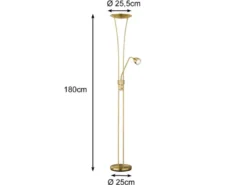 LED Deckenfluter ARIZONA mit Leselampe & Dimmer 180cm hoch, Messing