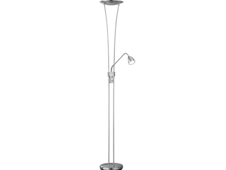 LED Deckenfluter ARIZONA mit Leselampe & Dimmer 180cm hoch, Silber matt