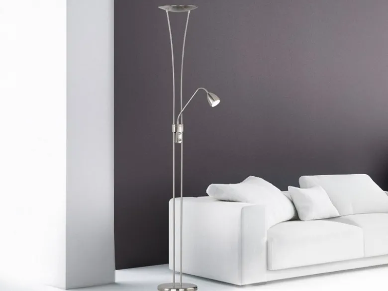 LED Deckenfluter ARIZONA mit Leselampe & Dimmer 180cm hoch, Silber matt