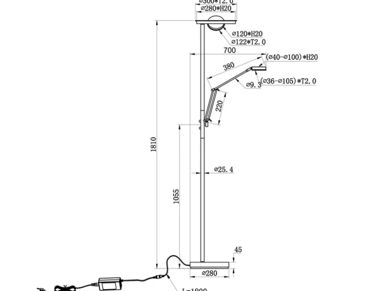 LED Deckenfluter BARRIE mit Leselampe verstellbar Silber 181cm