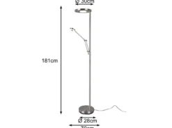 LED Deckenfluter BARRIE mit Leselampe verstellbar Silber 181cm