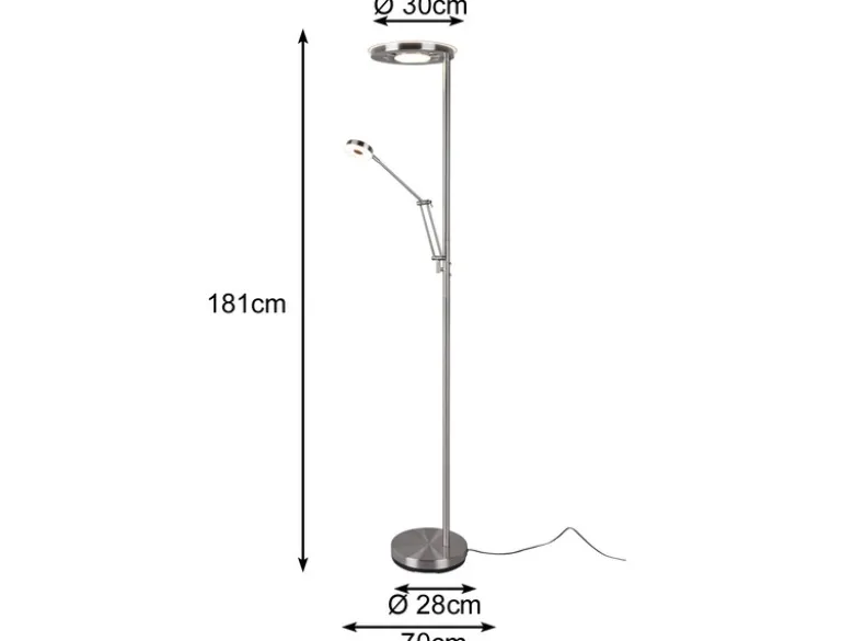 LED Deckenfluter BARRIE mit Leselampe verstellbar Silber 181cm