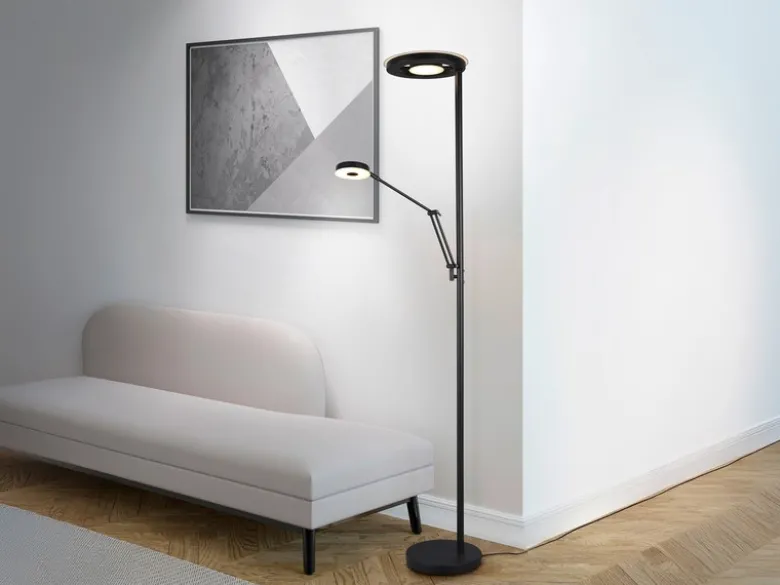 LED Deckenfluter BARRIE mit Leselampe verstellbar Schwarz, Höhe 181cm