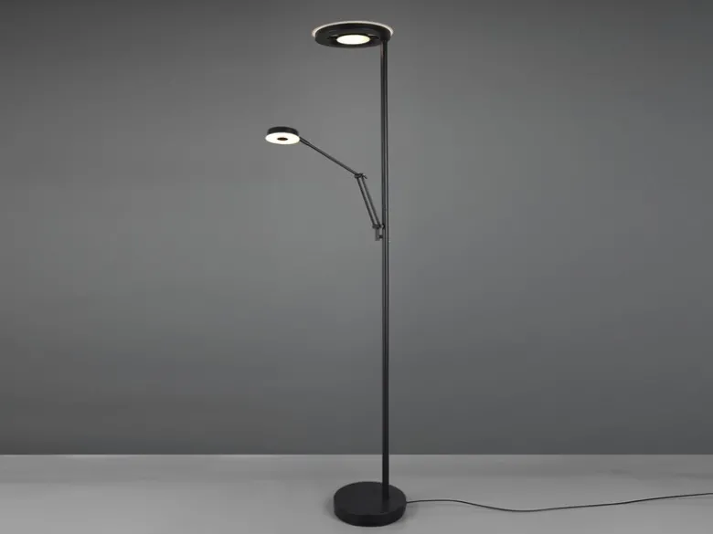 LED Deckenfluter BARRIE mit Leselampe verstellbar Schwarz, Höhe 181cm