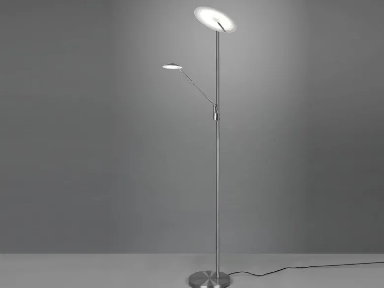 LED Deckenfluter BRANTFORD Silber schwenkbar mit Lesearm, Höhe 180cm