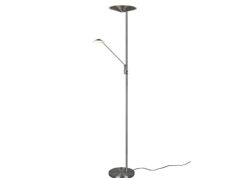 LED Deckenfluter BRANTFORD Silber schwenkbar mit Lesearm, Höhe 180cm