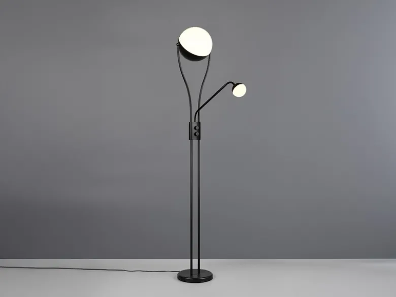 LED Deckenfluter CHRIS mit flexibler Leselampe, Schwarz, Höhe 180cm