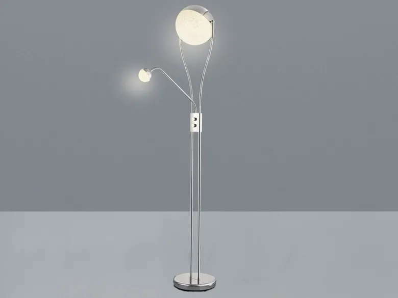 LED Deckenfluter CHRIS mit flexibler Leselampe, Silber Chrom, Höhe 180cm